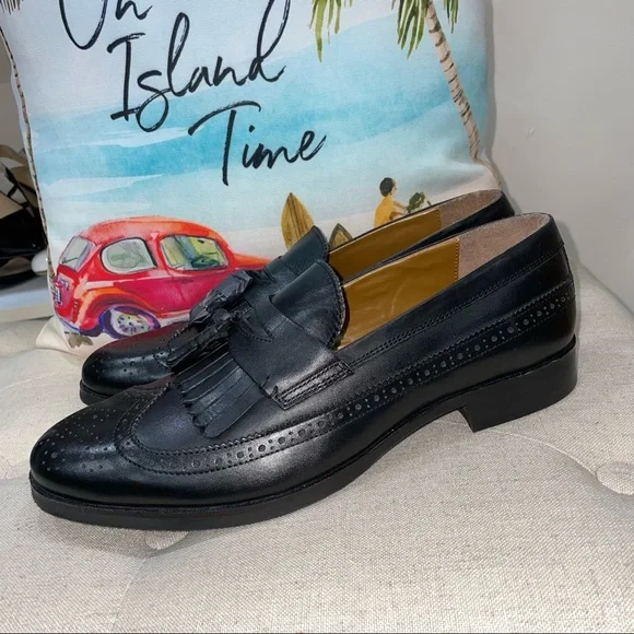 ASOS NWOB! Fringe/Tassel Dress Loafers In Black Polished Leather Shoes - Picture 4 of 12